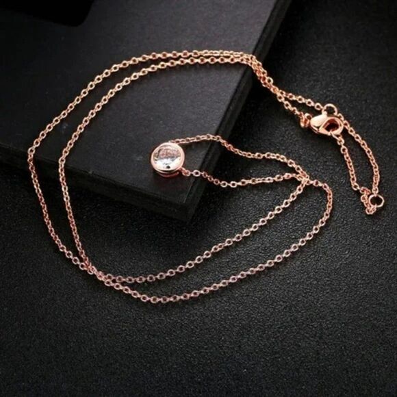 Minimalist 1 Carat Round CZ Layering Necklace Rose Gold, Silver, Gold - Picture 8 of 13